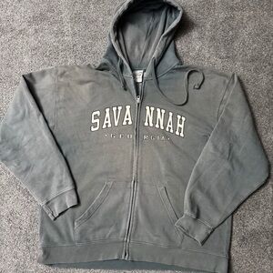 Vintage Gray Savannah Georgia Zip-Up Hoodie